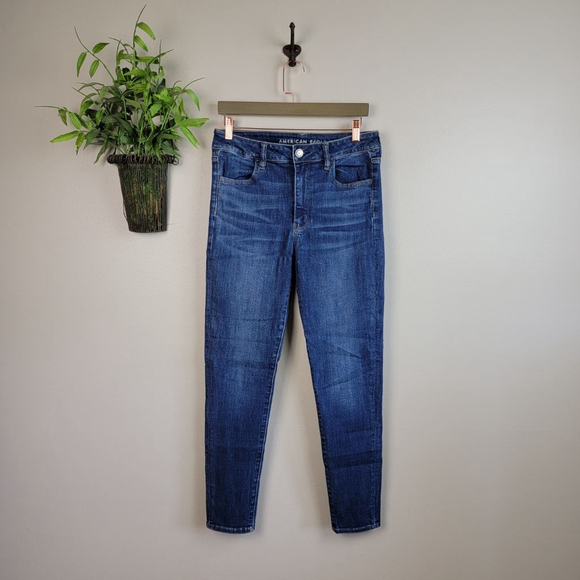 AE 12 Hi Rise Jegging Skinny Dark Wash Stretch Jeans American Eagle - Picture 1 of 12